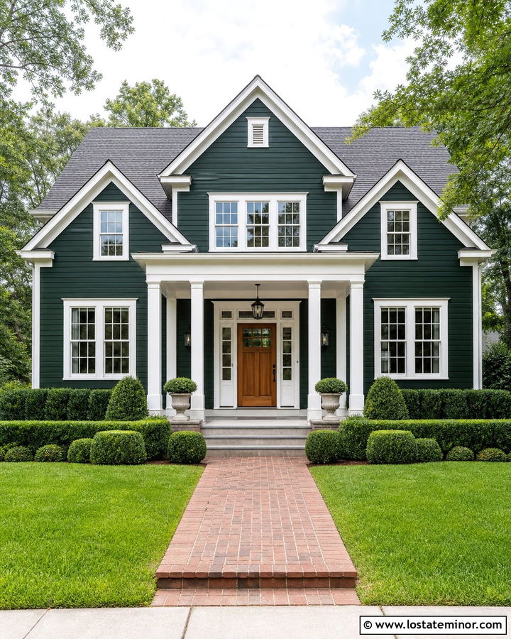 Forest Green Gable House With White Trim - 30 Forest Green House Design With Gables Ideas