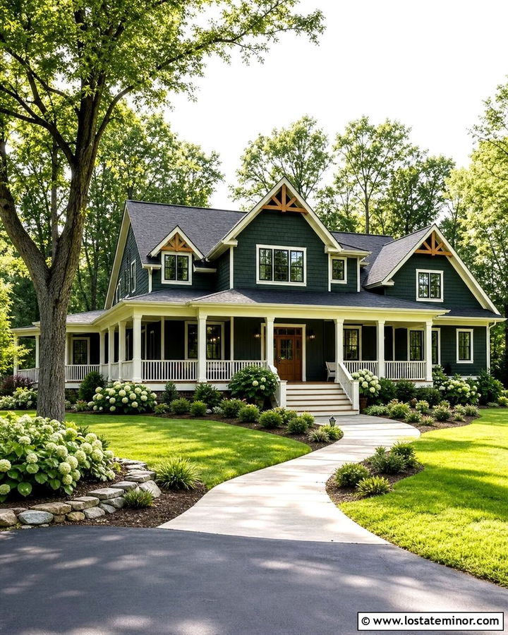 Forest Green Gable House With Wraparound Porch - 30 Forest Green House Design With Gables Ideas