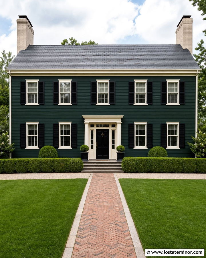 Forest Green Georgian House With Cream Brick Chimney - 30 Forest Green House Design With Chimney Ideas