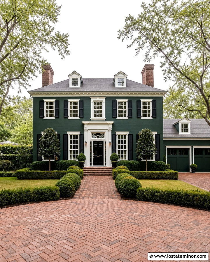 Forest Green Georgian House With Herringbone Driveway - 30 Forest Green House Design With Driveway Ideas