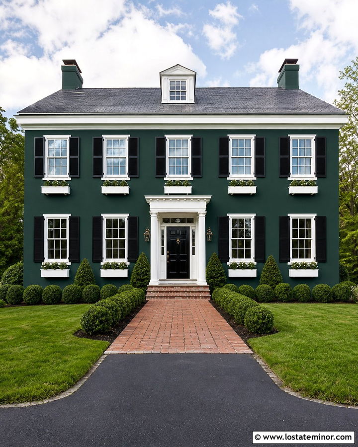 Forest Green Georgian House With White Window Boxes - 30 Forest Green House Design With Window Boxes Ideas