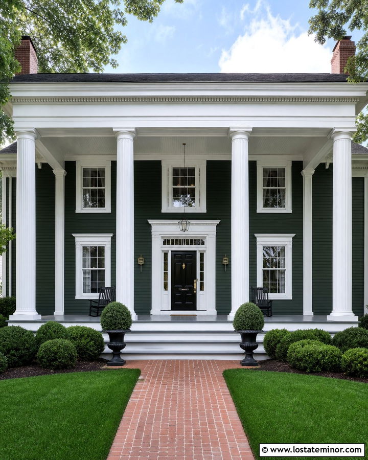 Forest Green Greek Revival With White Beadboard Ceiling - 30 Forest Green House Design With Porch Ceiling Ideas