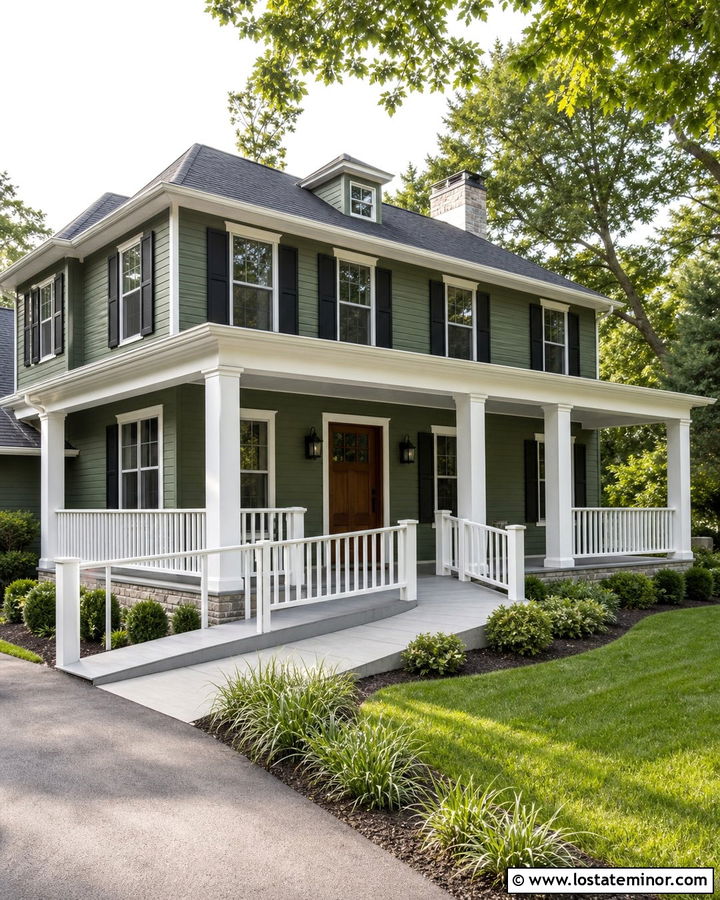 Forest Green House With Accessible Portico Entry - 30 Forest Green House Design With Portico Ideas
