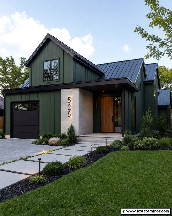 Forest Green House With Backlit Numbers - 30 Forest Green House Design With House Numbers Ideas