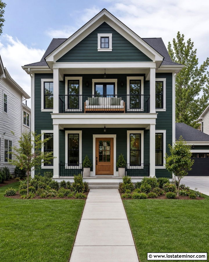Forest Green House With Balcony Daybed - 30 Forest Green House Design With Daybed Ideas