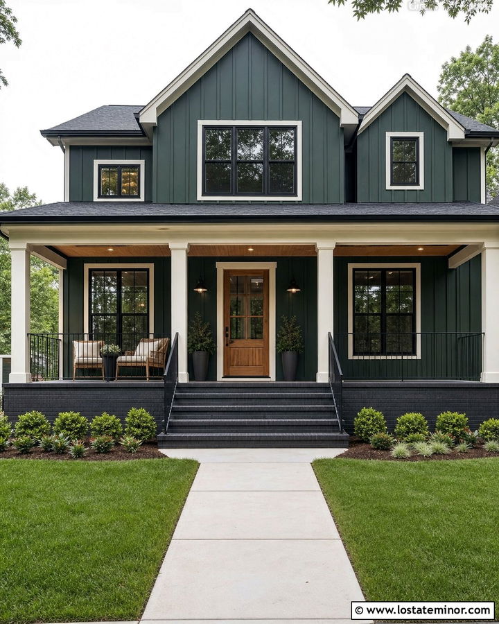 Forest Green House With Black Brick Steps - 30 Forest Green House Design With Steps Ideas