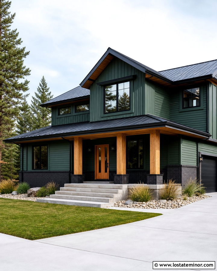 Forest Green House With Black Brick Wainscoting - 30 Forest Green House Design With Wainscoting Ideas