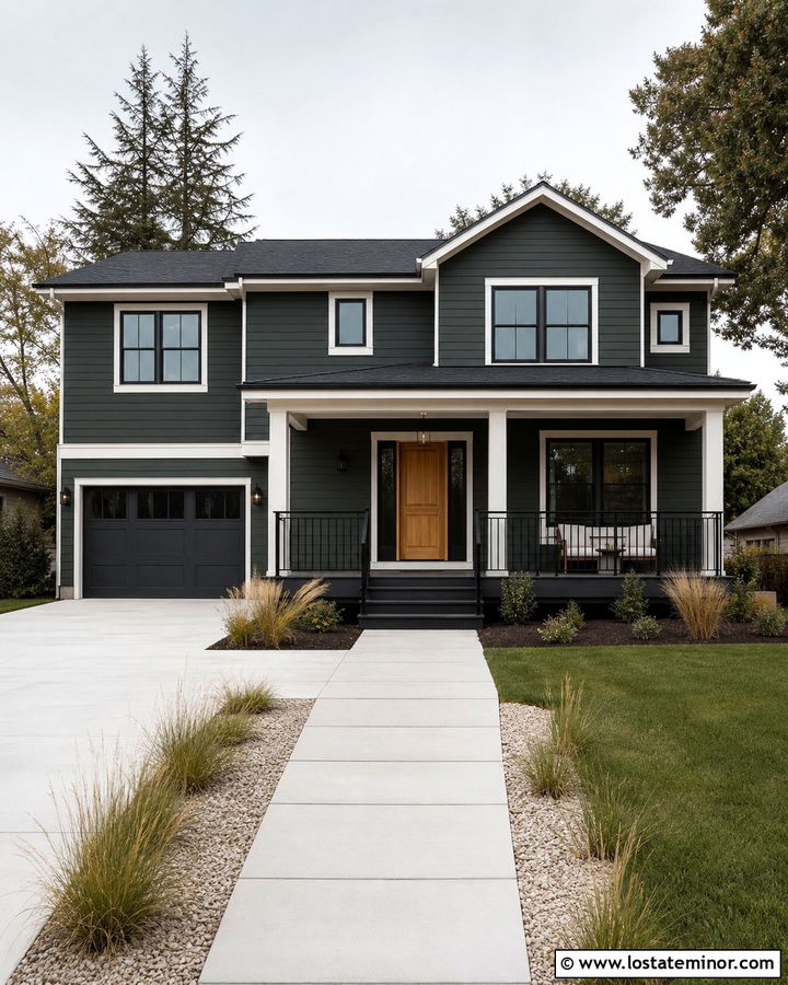 Forest Green House With Black Composite Deck - 30 Forest Green House Design With Deck Ideas