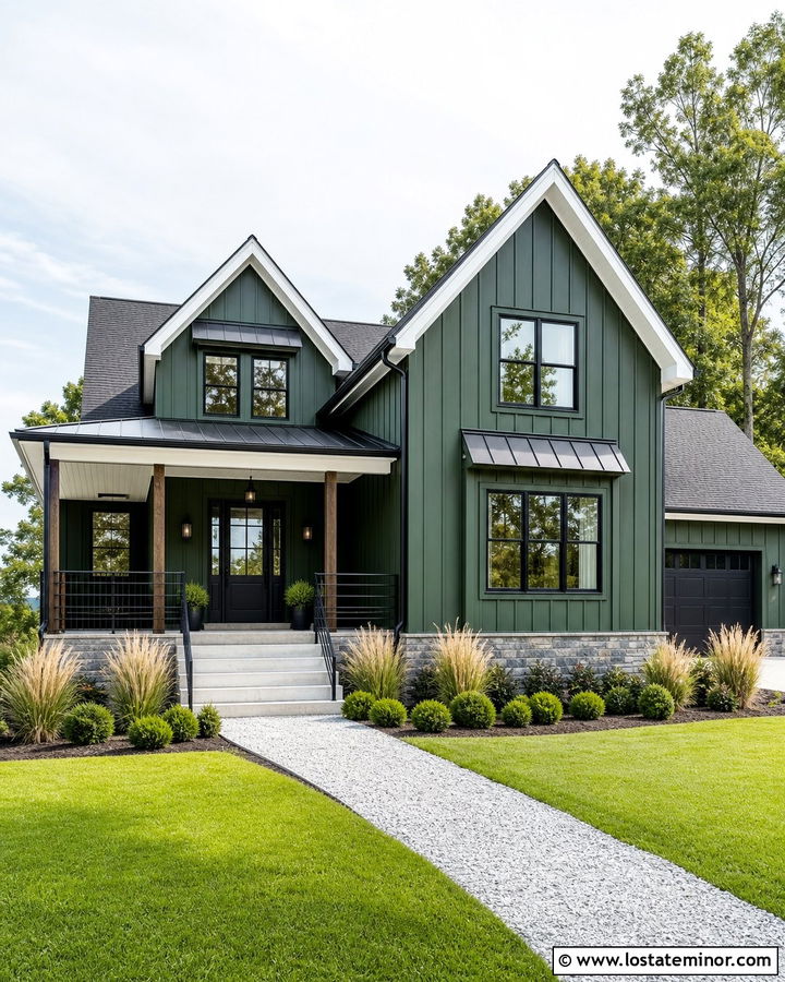 Forest Green House With Black Front Door - 30 Forest Green House Design With Front Door Ideas