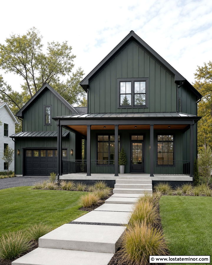 Forest Green House With Black Front Porch - 30 Forest Green House Design With Front Porch Ideas