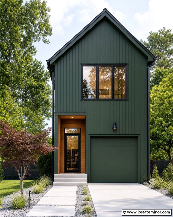 Forest Green House With Black Glass Front Door - 30 Forest Green House Design With Front Door Ideas