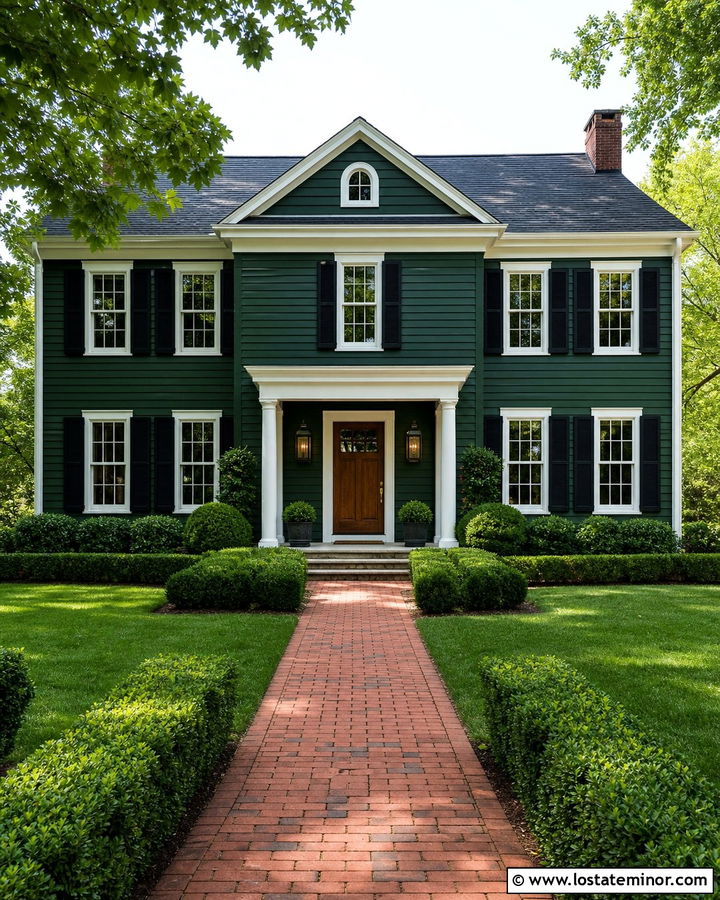 Forest Green House With Black Lantern Lights - 30 Forest Green House Design With Light Fixtures Ideas