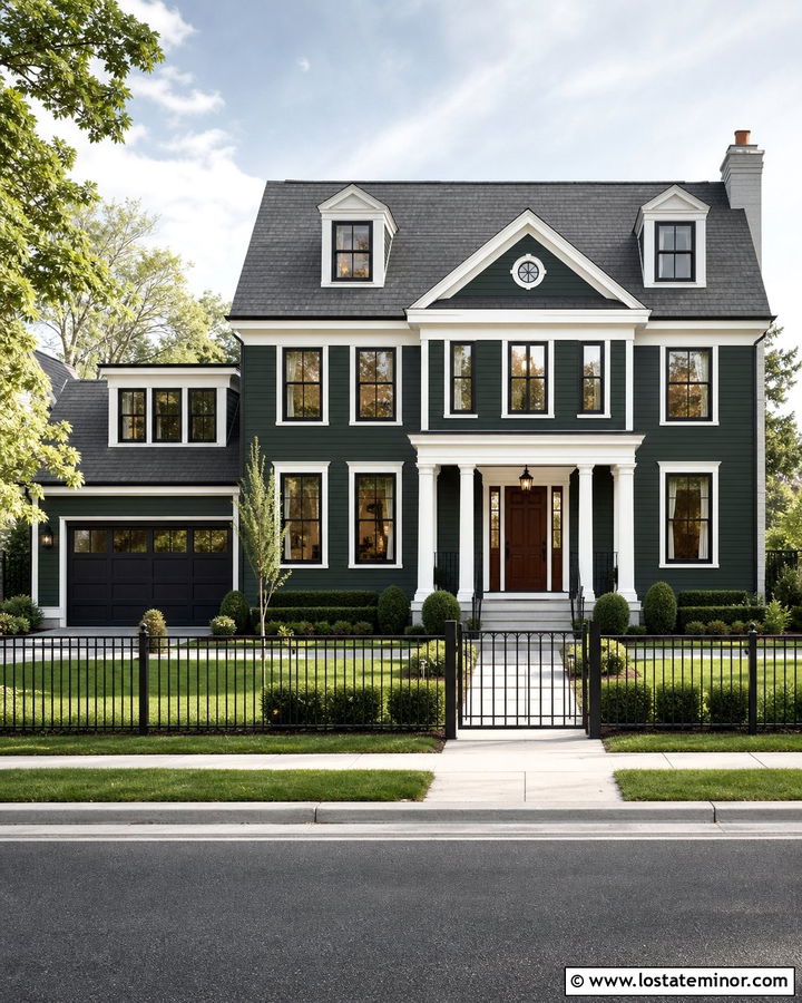 Forest Green House With Black Metal Fence - 30 Forest Green House Design With Fence Ideas
