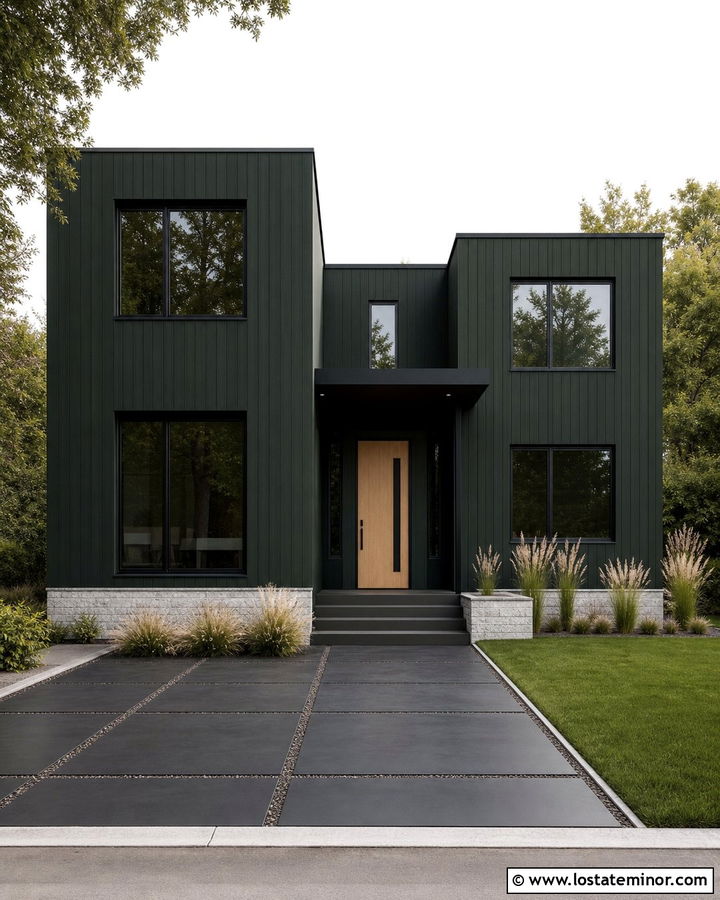 Forest Green House With Black Paver Walkway - 30 Forest Green House Design With Walkway Ideas