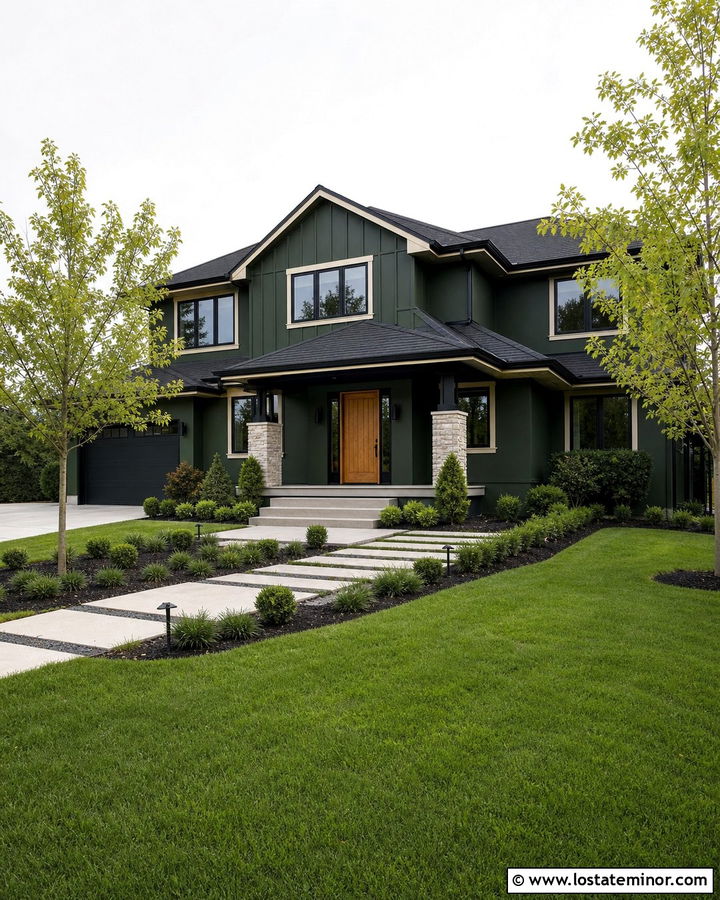 Forest Green House With Black Roof - 30 Forest Green House Design With Accents Ideas