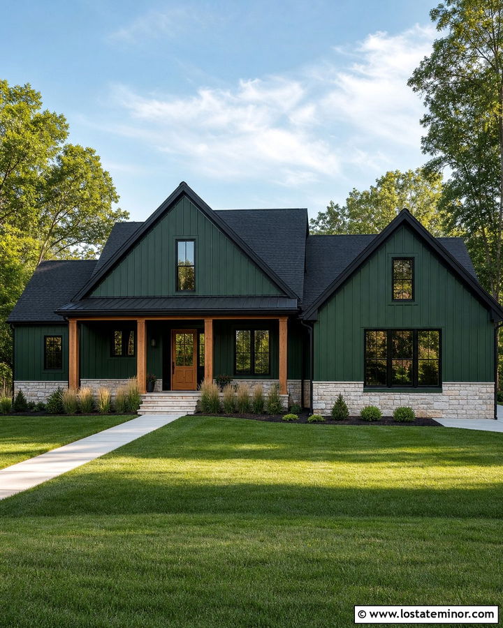 Forest Green House With Black Shingles And Trim - 30 Forest Green House Design With Shingles Ideas