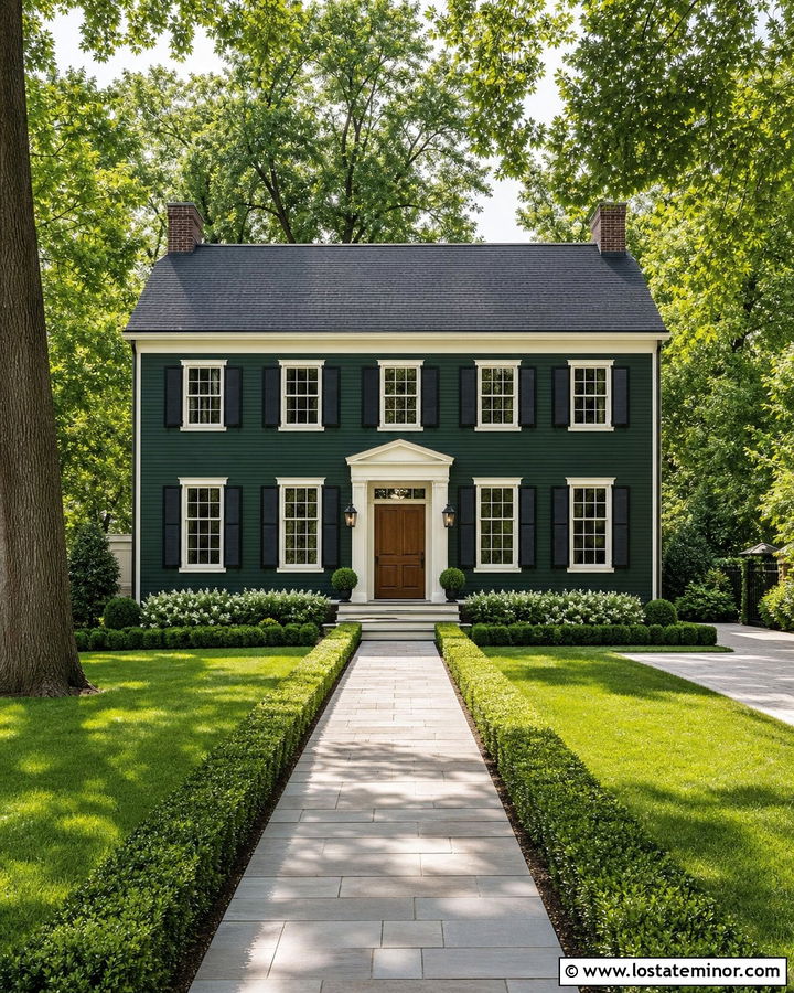 Forest Green House With Black Shutters - 30 Forest Green House Design With Accents Ideas