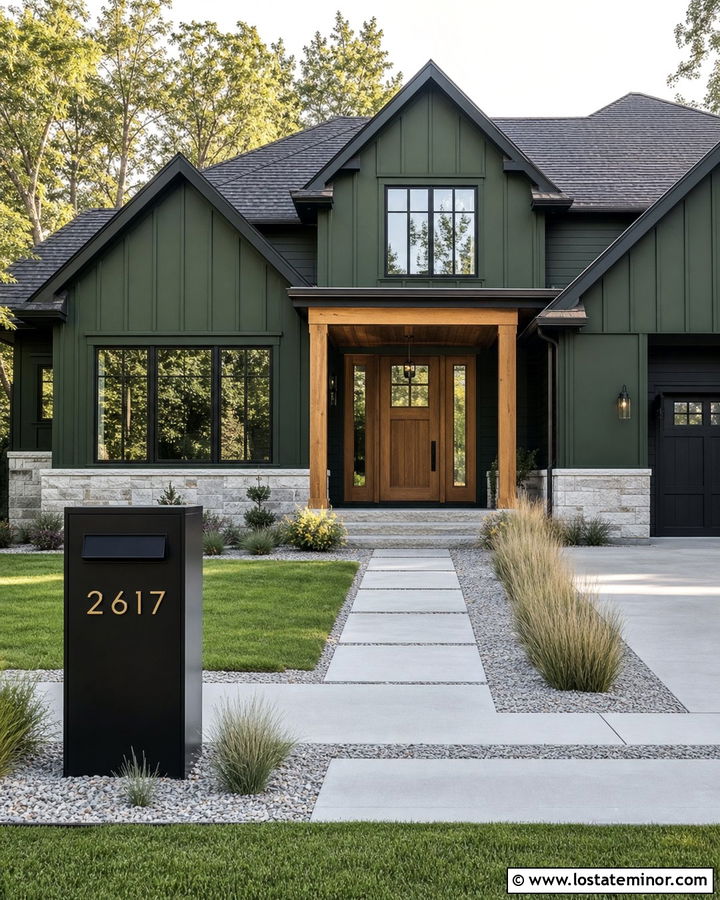 Forest Green House With Black Trim Mailbox - 30 Forest Green House Design With Mailbox Ideas