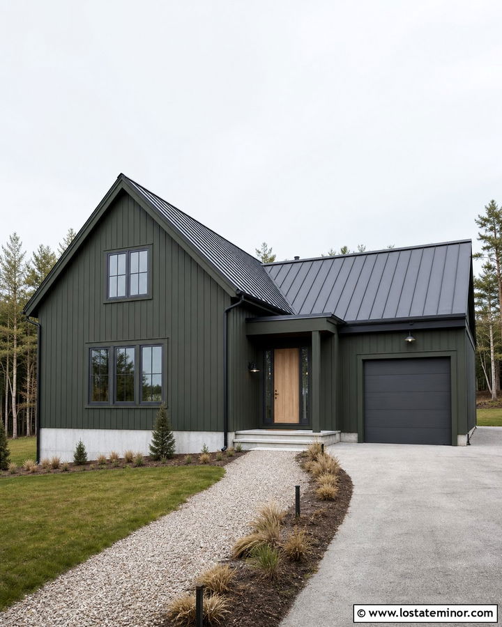 Forest Green House With Blue Gray Window Frames - 30 Forest Green House Design With Window Frames Ideas