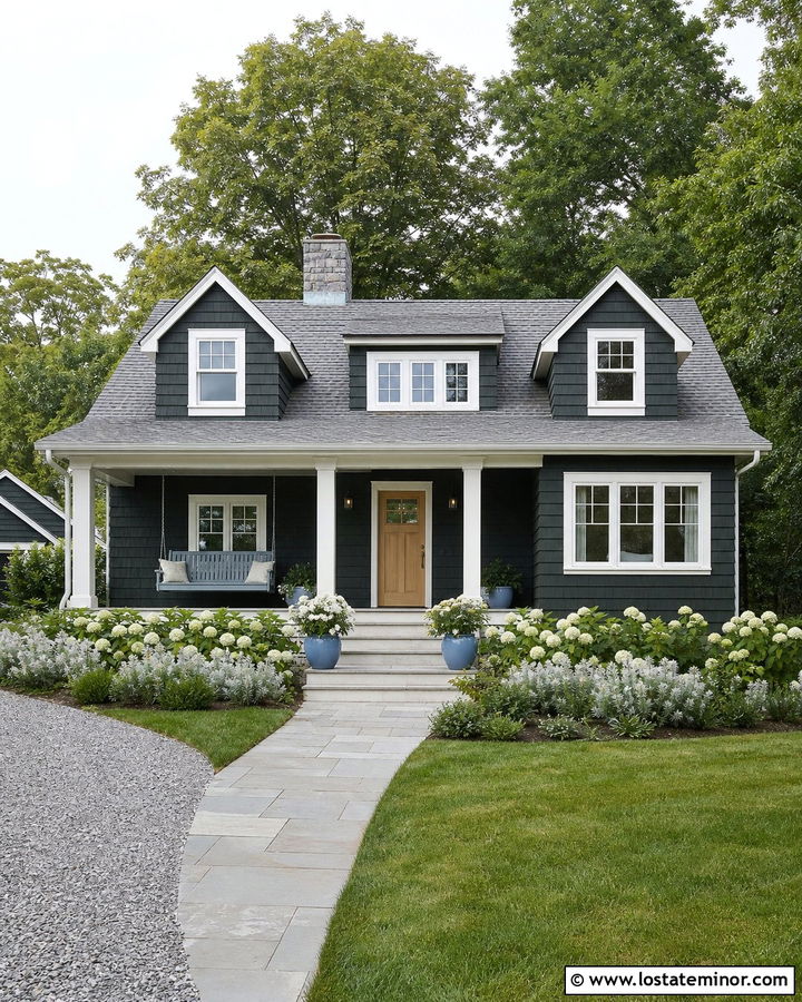 Forest Green House With Blue Porch Swing - 30 Forest Green House Design With Swing Ideas
