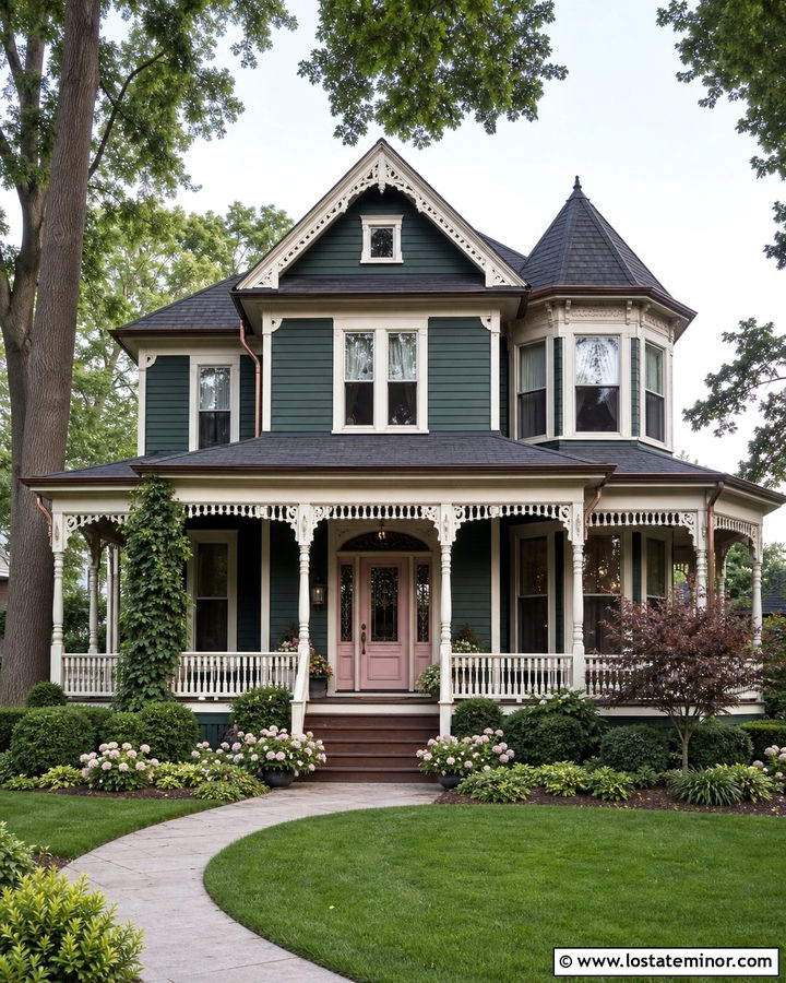 Forest Green House With Blush Front Door - 30 Forest Green House Design With Entry Door Ideas