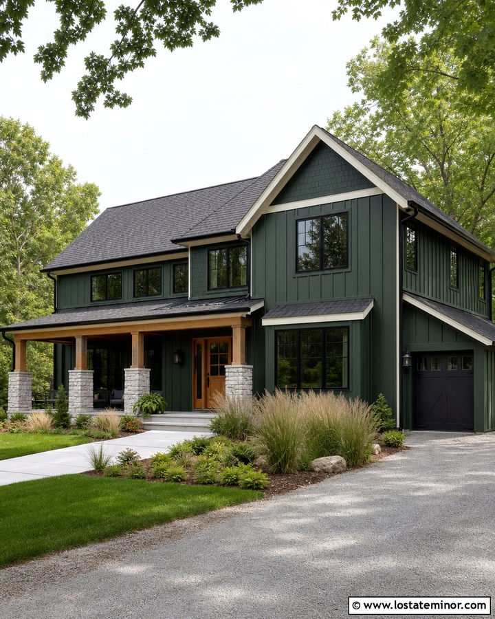 Forest Green House With Board And Batten And Shingles - 30 Forest Green House Design With Shingles Ideas