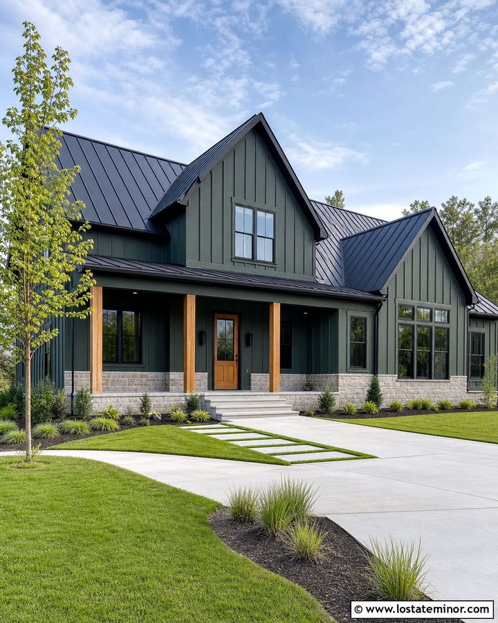 Forest Green House With Board And Batten Siding - 30 Forest Green House Design With Accents Ideas