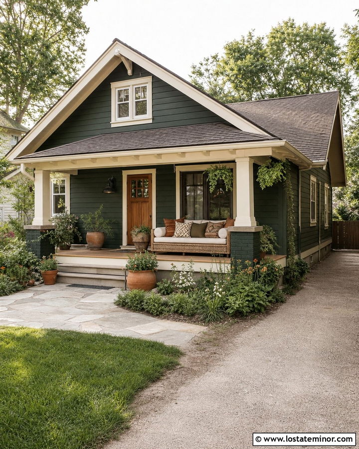 Forest Green House With Boho Porch Daybed - 30 Forest Green House Design With Daybed Ideas