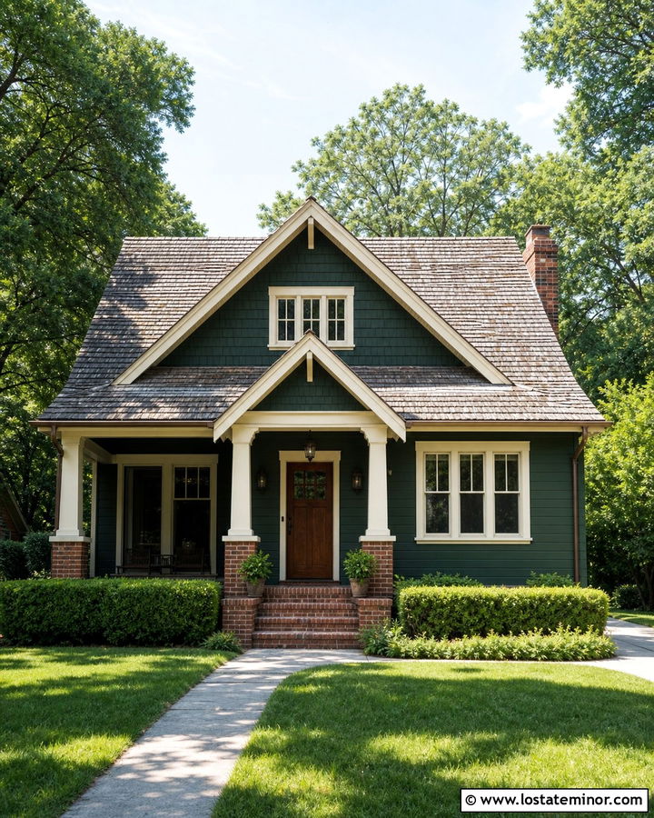 Forest Green House With Brick And Shingles - 30 Forest Green House Design With Shingles Ideas