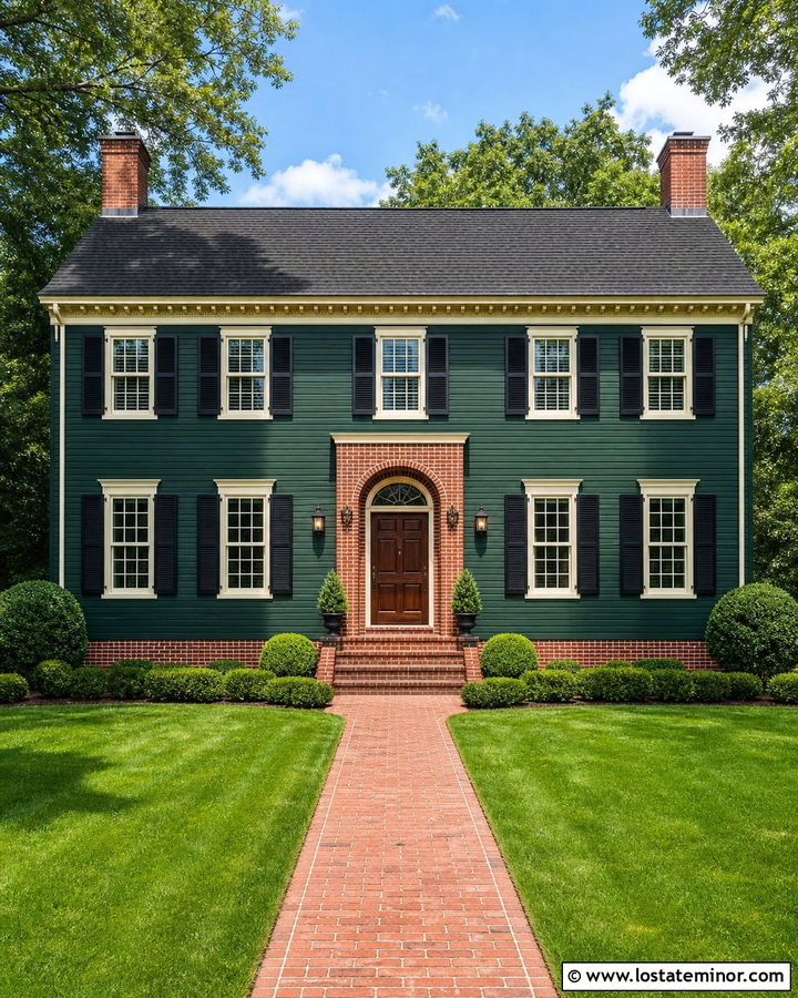 Forest Green House With Brick Arch Entry - 30 Forest Green House Design With Brick Accents Ideas