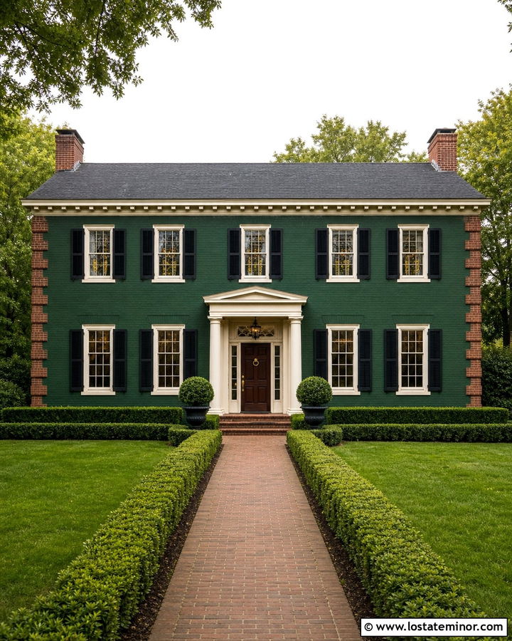 Forest Green House With Brick Corner Details - 30 Forest Green House Design With Brick Accents Ideas