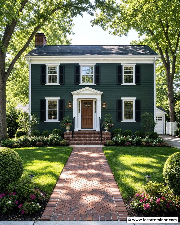 Forest Green House With Brick Front Steps - 30 Forest Green House Design With Brick Accents Ideas