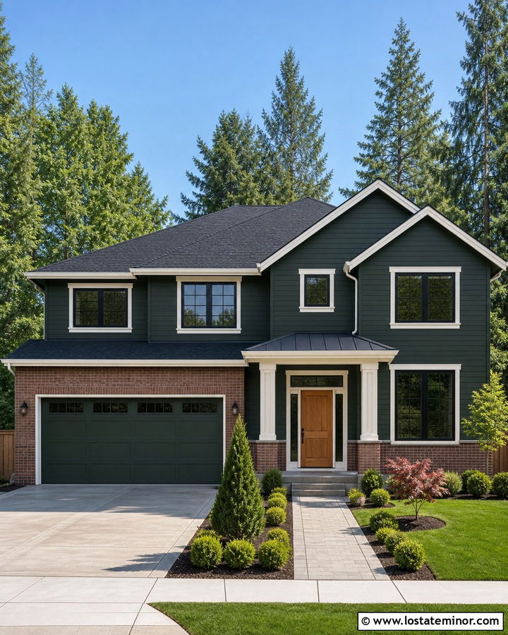 Forest Green House With Brick Garage Wainscoting - 30 Forest Green House Design With Wainscoting Ideas