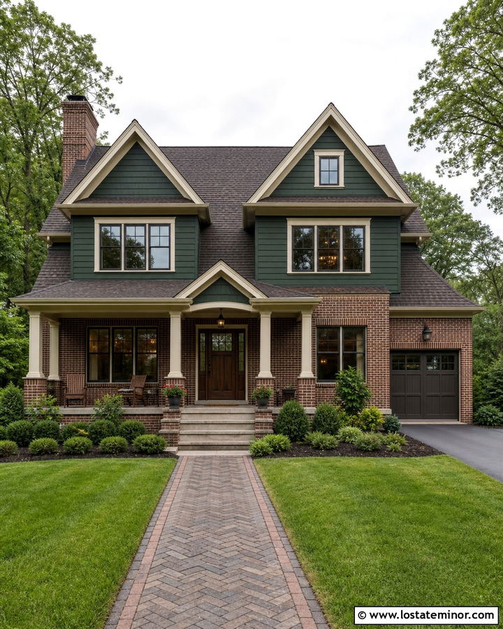 Forest Green House With Brick Lower Level And Dormers - 30 Forest Green House Design With Dormers Ideas