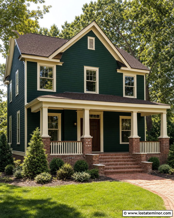 Forest Green House With Brick Portico Base - 30 Forest Green House Design With Portico Ideas