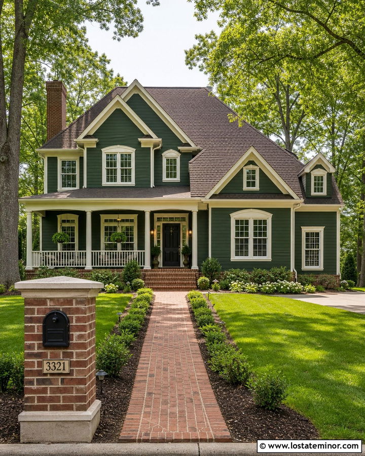Forest Green House With Brick Post Mailbox - 30 Forest Green House Design With Mailbox Ideas