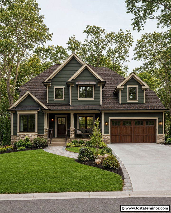 Forest Green House With Bronze Accents - 30 Forest Green House Design With Accents Ideas