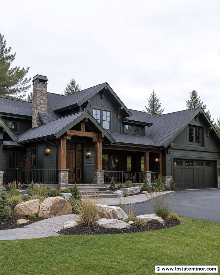 Forest Green House With Bronze Porch Accents - 30 Forest Green House Design With Front Porch Ideas