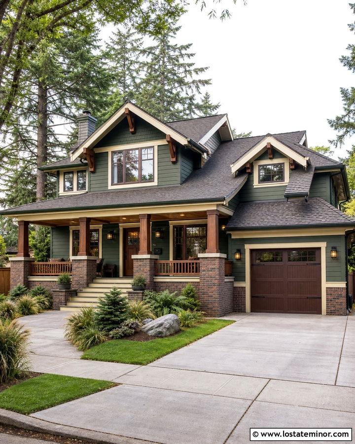 Forest Green House With Brown Brick - 30 Forest Green House Design With Brick Accents Ideas