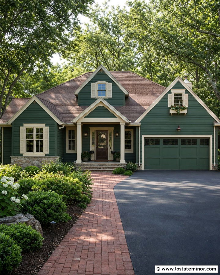 Forest Green House With Brown Roof And Storm Door - 30 Forest Green House Design With Storm Door Ideas