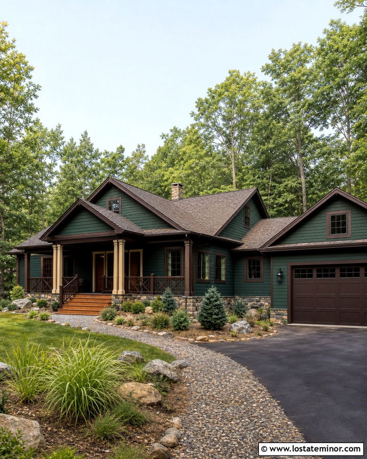 Forest Green House With Brown Trim - 30 Forest Green House Design With Trim Ideas