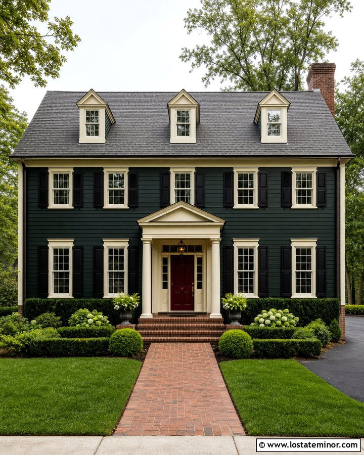 Forest Green House With Burgundy Front Door - 30 Forest Green House Design With Front Door Ideas