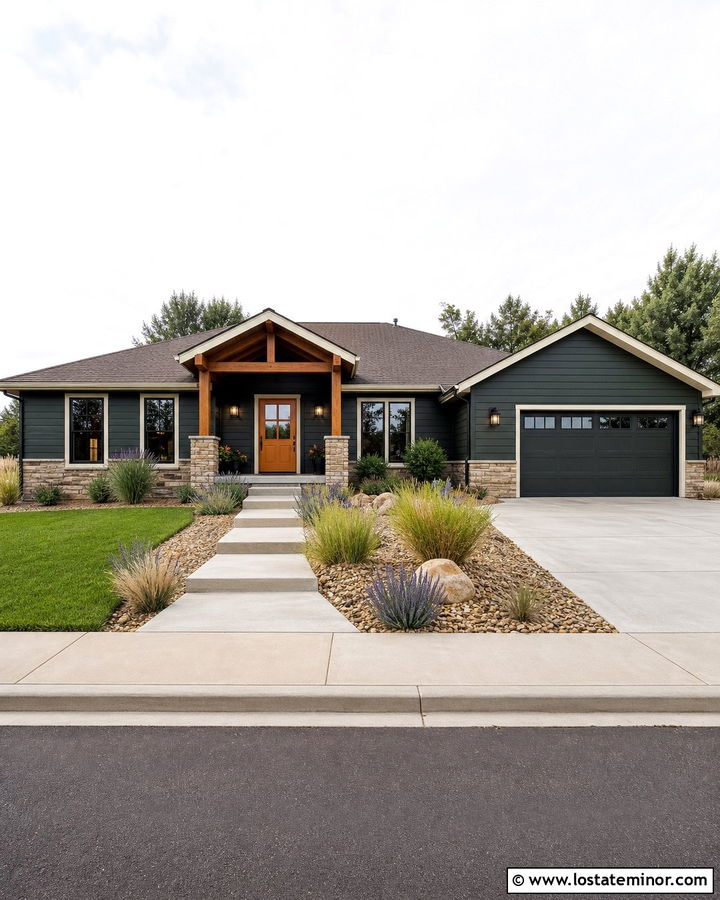 Forest Green House With Burnt Orange Front Door - 30 Forest Green House Design With Entry Door Ideas