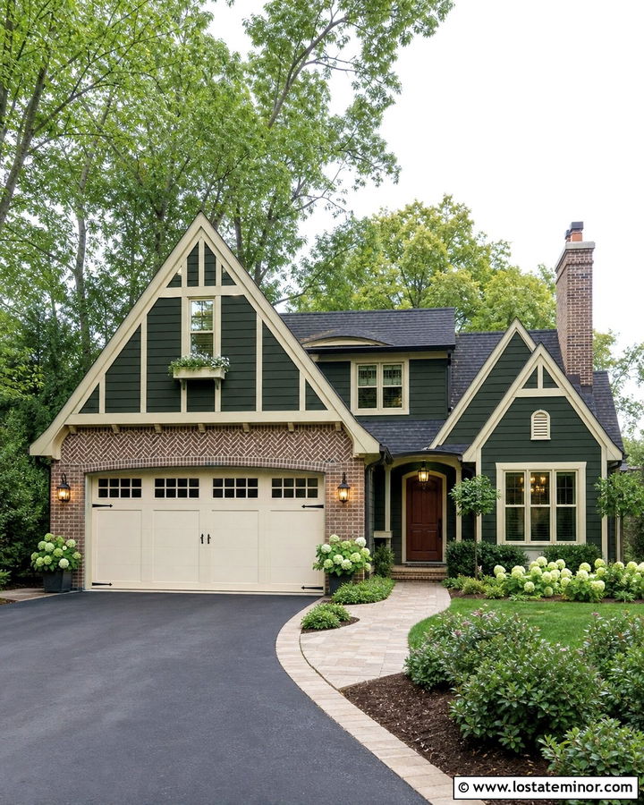 Forest Green House With Carriage Garage Door - 30 Forest Green House Design With Garage Door Ideas