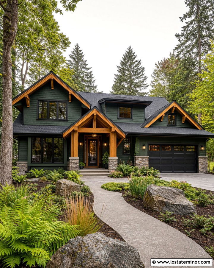 Forest Green House With Cedar Accents And Storm Door - 30 Forest Green House Design With Storm Door Ideas