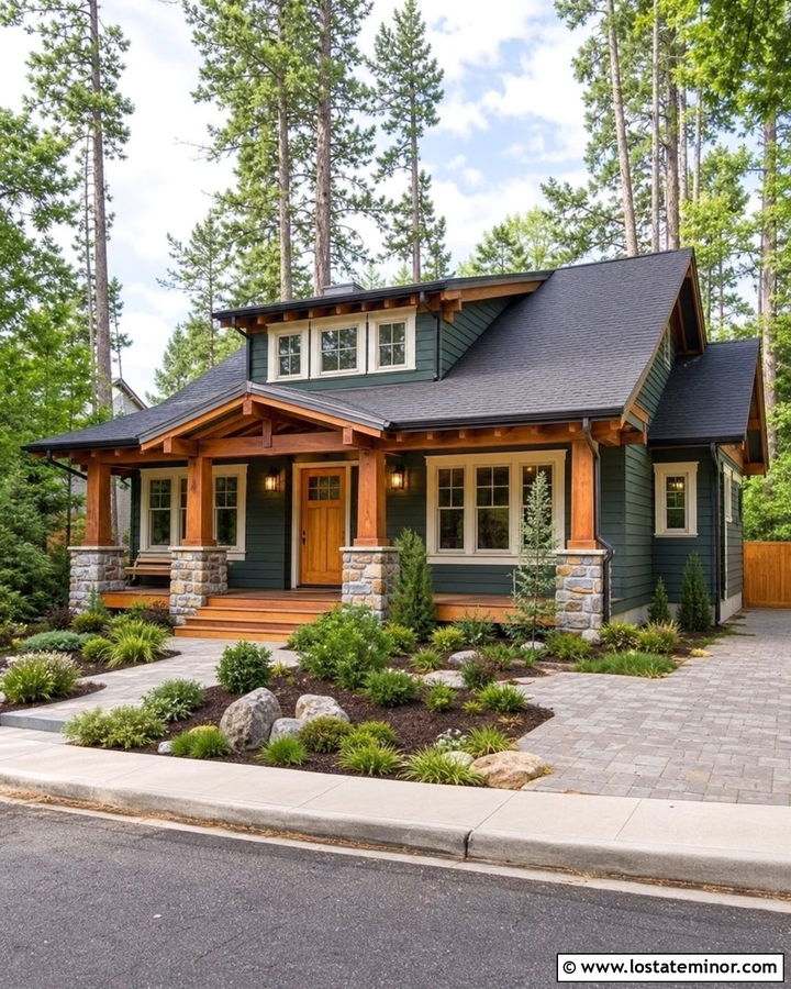 Forest Green House With Cedar Front Porch - 30 Forest Green House Design With Front Porch Ideas