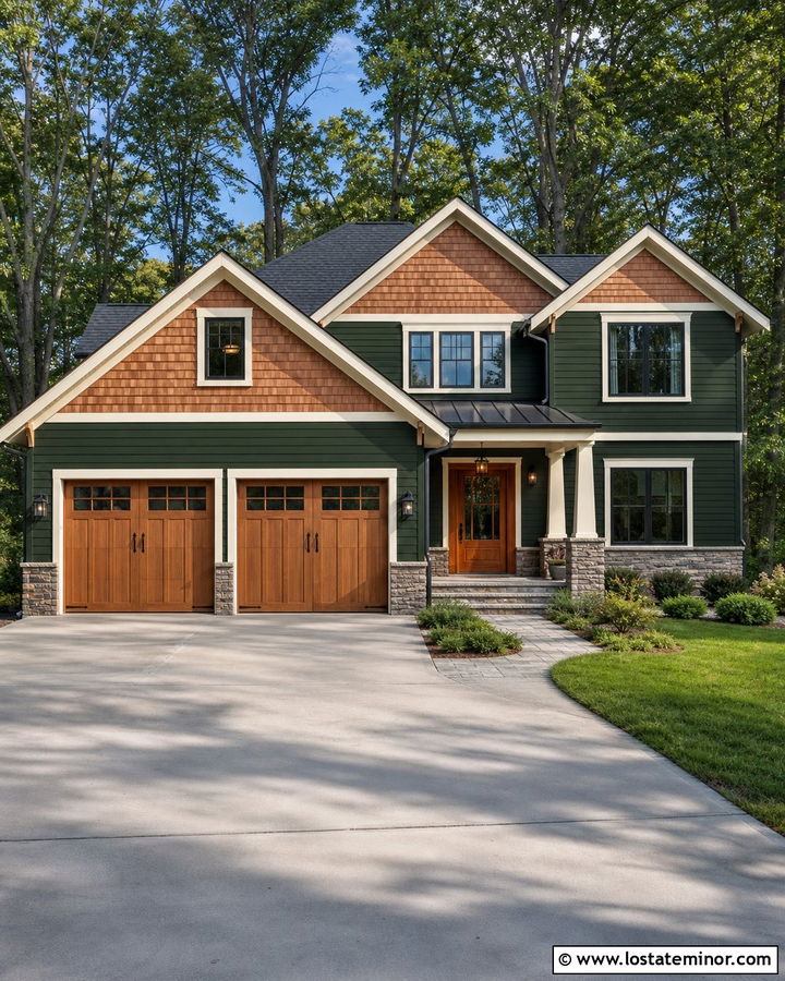Forest Green House With Cedar Garage Doors - 30 Forest Green House Design With Cedar Shake Ideas