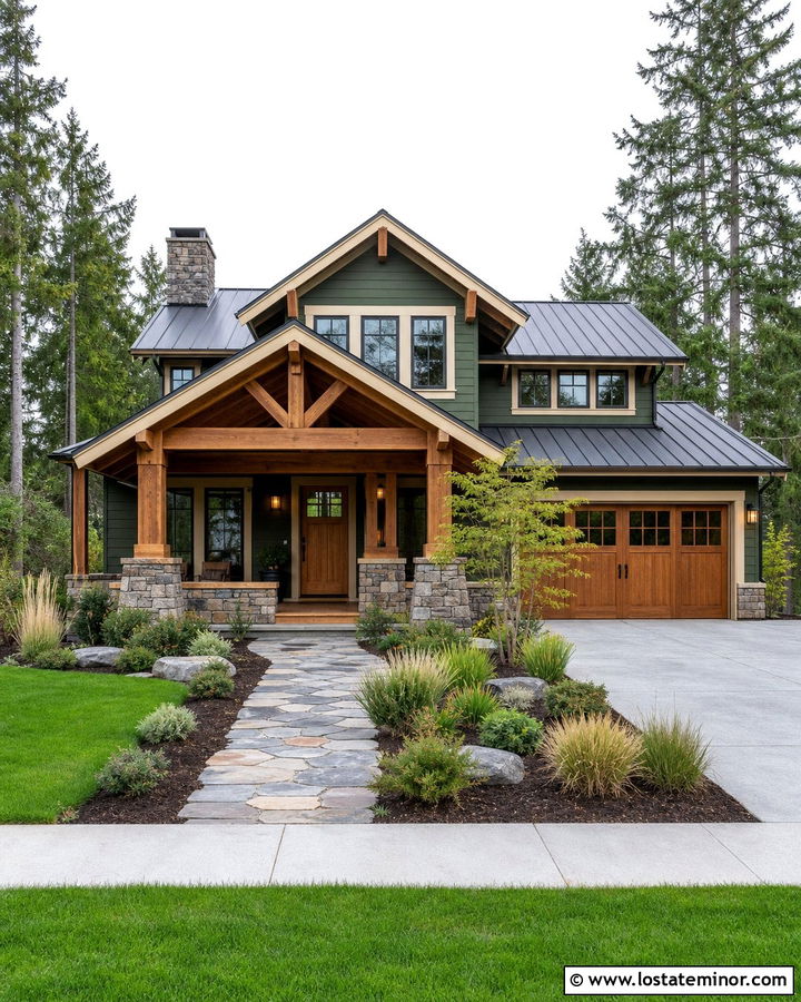 Forest Green House With Cedar Porch - 30 Forest Green House Design With Accents Ideas