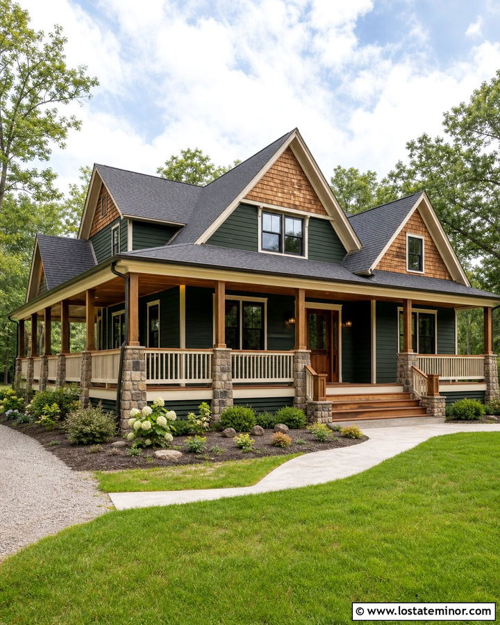 Forest Green House With Cedar Wraparound Porch - 30 Forest Green House Design With Cedar Shake Ideas