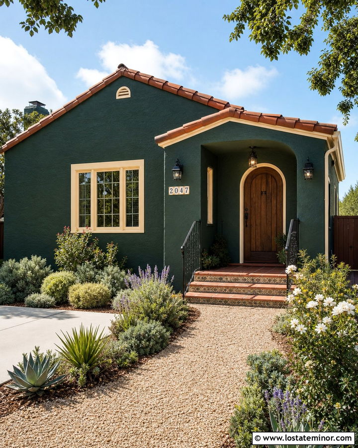 Forest Green House With Ceramic Tile Numbers - 30 Forest Green House Design With House Numbers Ideas